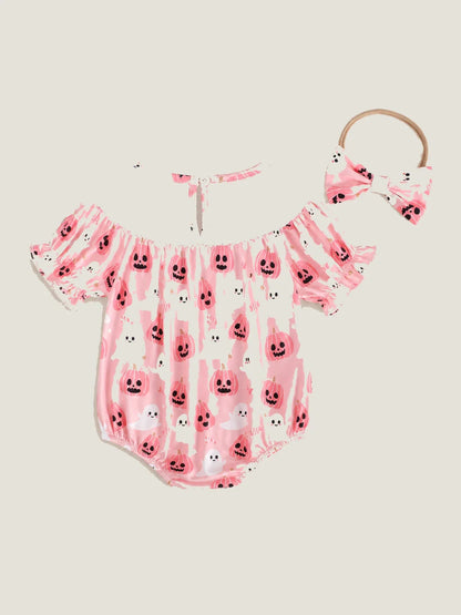 Baby Girls’ Pink Ghost & Pumpkin Halloween Romper
