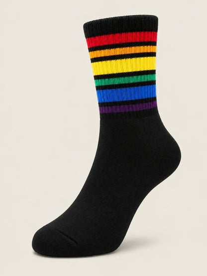 Rainbow Stripe Cotton Crew Socks