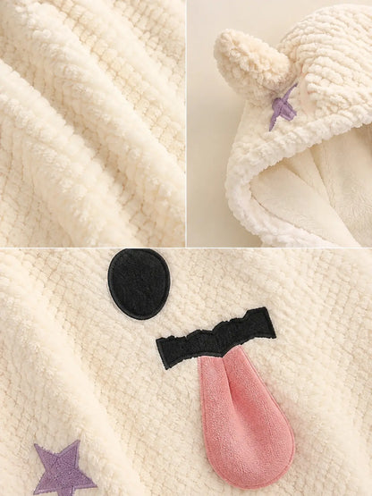Halloween Plush Hooded Sleep Robe, Ghost Pumpkin Spooky‑Face Coral Fleece Loungewear