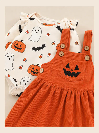 Halloween Pumpkin Jumpsuit Dress Set