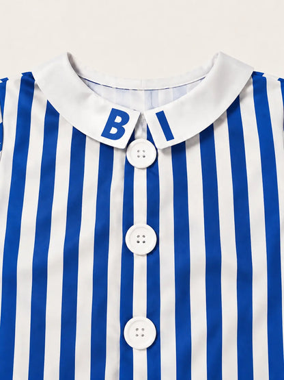 Cartoon Sick Banana Halloween Costume, Blue‑White Striped Banana Role‑Play Pajama Outfit