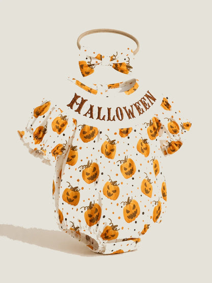 Baby Girls’ Pink Ghost & Pumpkin Halloween Romper