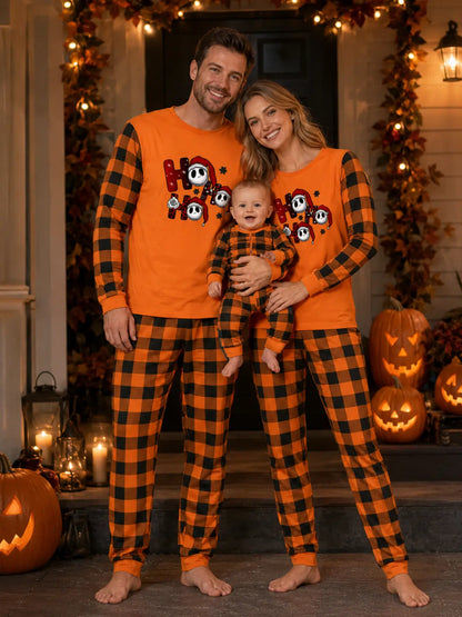 Family Matching Halloween Pumpkin and Ghost Print Pajamas Set
