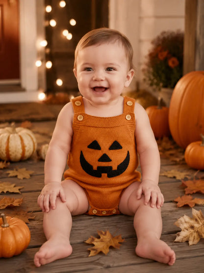 Baby Halloween Embroidered Suspender Romper