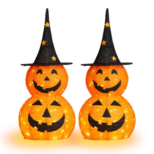 🎃Giant Inflatable Halloween Pumpkin Stack with Witch Hat – Light-Up Outdoor Yard Decoration