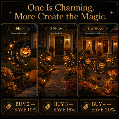 Solar Pumpkin Moon Garden Stake Light – Black Cat Halloween Outdoor Decor
