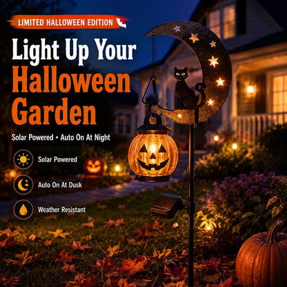 Solar Pumpkin Moon Garden Stake Light – Black Cat Halloween Outdoor Decor