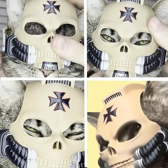 🔥Cat Helmet, Cool Gothic Pet Armor Mask for Cats & Small Dogs, Adjustable Lightweight Halloween Cosplay Costume, Sci-Fi Inspired Skull Kitty Decor Accessory for Photo Shoots