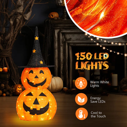 🎃Giant Inflatable Halloween Pumpkin Stack with Witch Hat – Light-Up Outdoor Yard Decoration