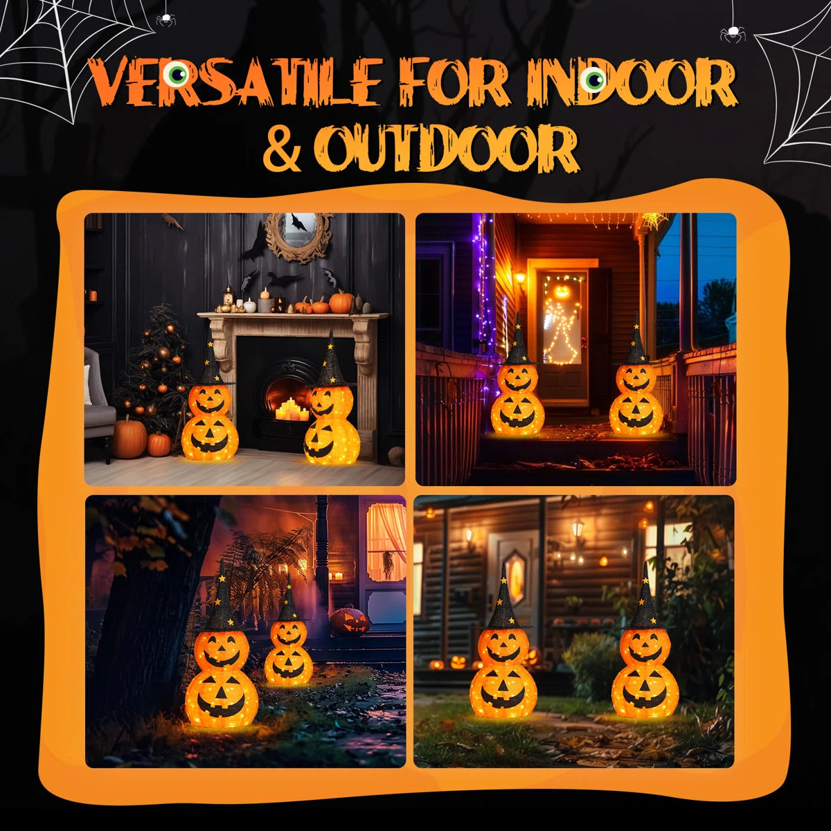🎃Giant Inflatable Halloween Pumpkin Stack with Witch Hat – Light-Up Outdoor Yard Decoration