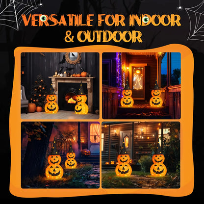 🎃Giant Inflatable Halloween Pumpkin Stack with Witch Hat – Light-Up Outdoor Yard Decoration