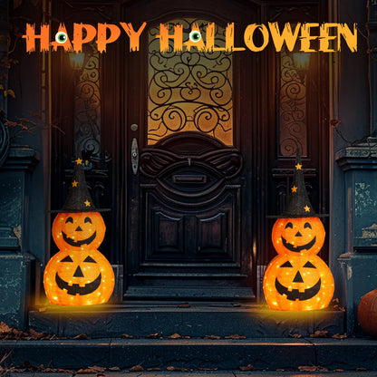 🎃Giant Inflatable Halloween Pumpkin Stack with Witch Hat – Light-Up Outdoor Yard Decoration