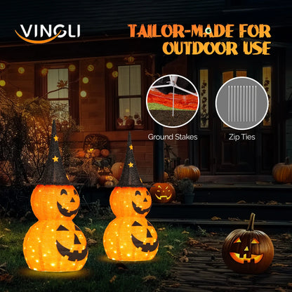 🎃Giant Inflatable Halloween Pumpkin Stack with Witch Hat – Light-Up Outdoor Yard Decoration