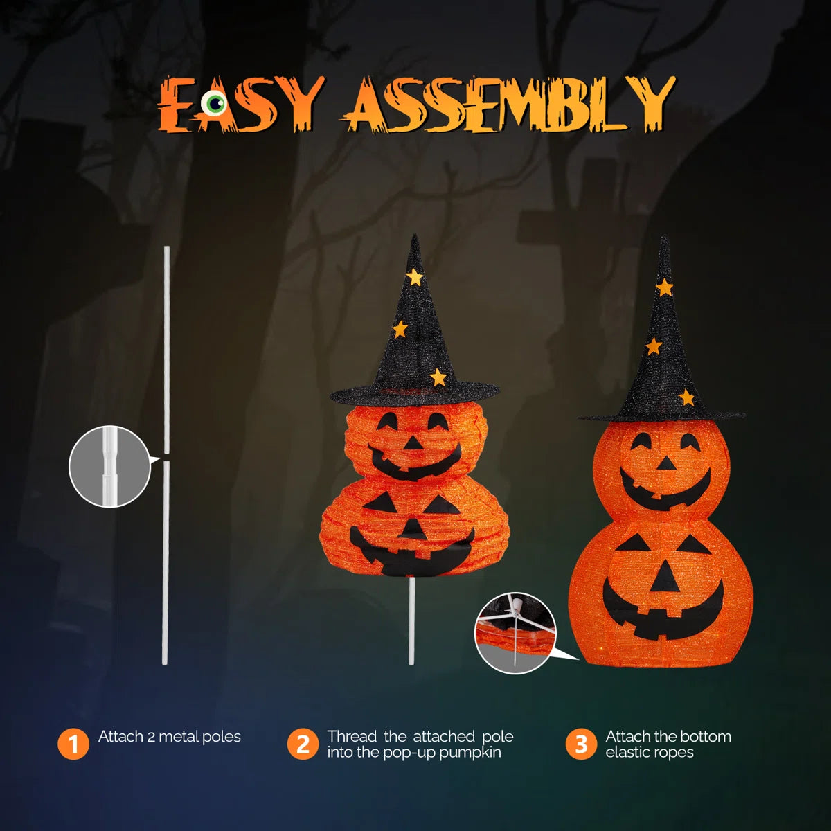 🎃Giant Inflatable Halloween Pumpkin Stack with Witch Hat – Light-Up Outdoor Yard Decoration