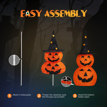 🎃Giant Inflatable Halloween Pumpkin Stack with Witch Hat – Light-Up Outdoor Yard Decoration