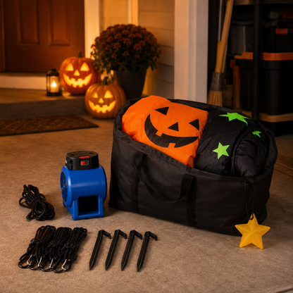 🎃Giant Inflatable Halloween Pumpkin Stack with Witch Hat – Light-Up Outdoor Yard Decoration