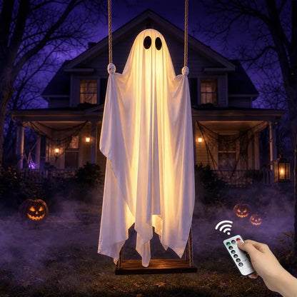 Giant 5FT Glowing Ghost Swing, Remote Halloween Outdoor Decor