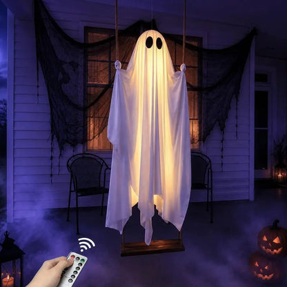 Giant 5FT Glowing Ghost Swing, Remote Halloween Outdoor Decor