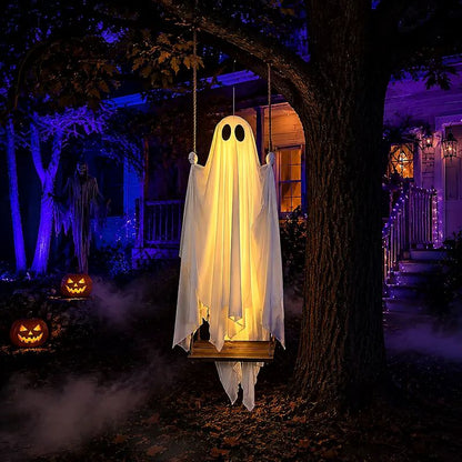 Giant 5FT Glowing Ghost Swing, Remote Halloween Outdoor Decor