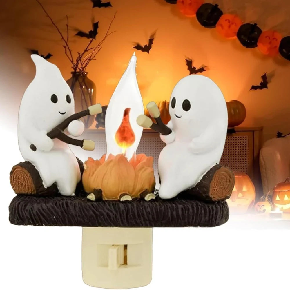Ghost campfire night light with flickering LED flame effect glowing in the dark