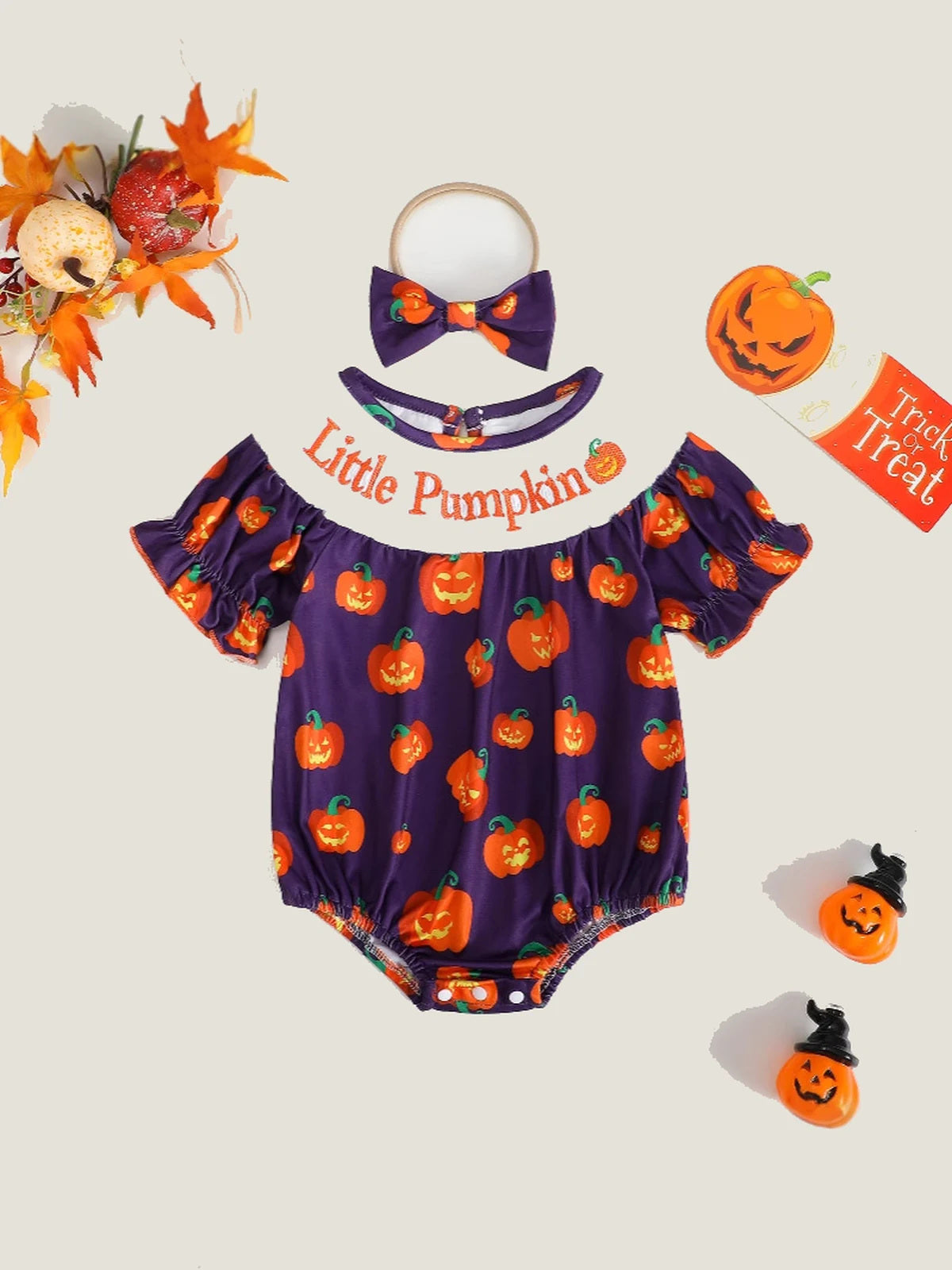 Baby Girls’ Pink Ghost & Pumpkin Halloween Romper