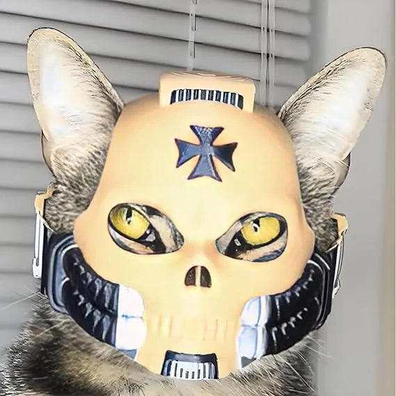🔥Cat Helmet, Cool Gothic Pet Armor Mask for Cats & Small Dogs, Adjustable Lightweight Halloween Cosplay Costume, Sci-Fi Inspired Skull Kitty Decor Accessory for Photo Shoots