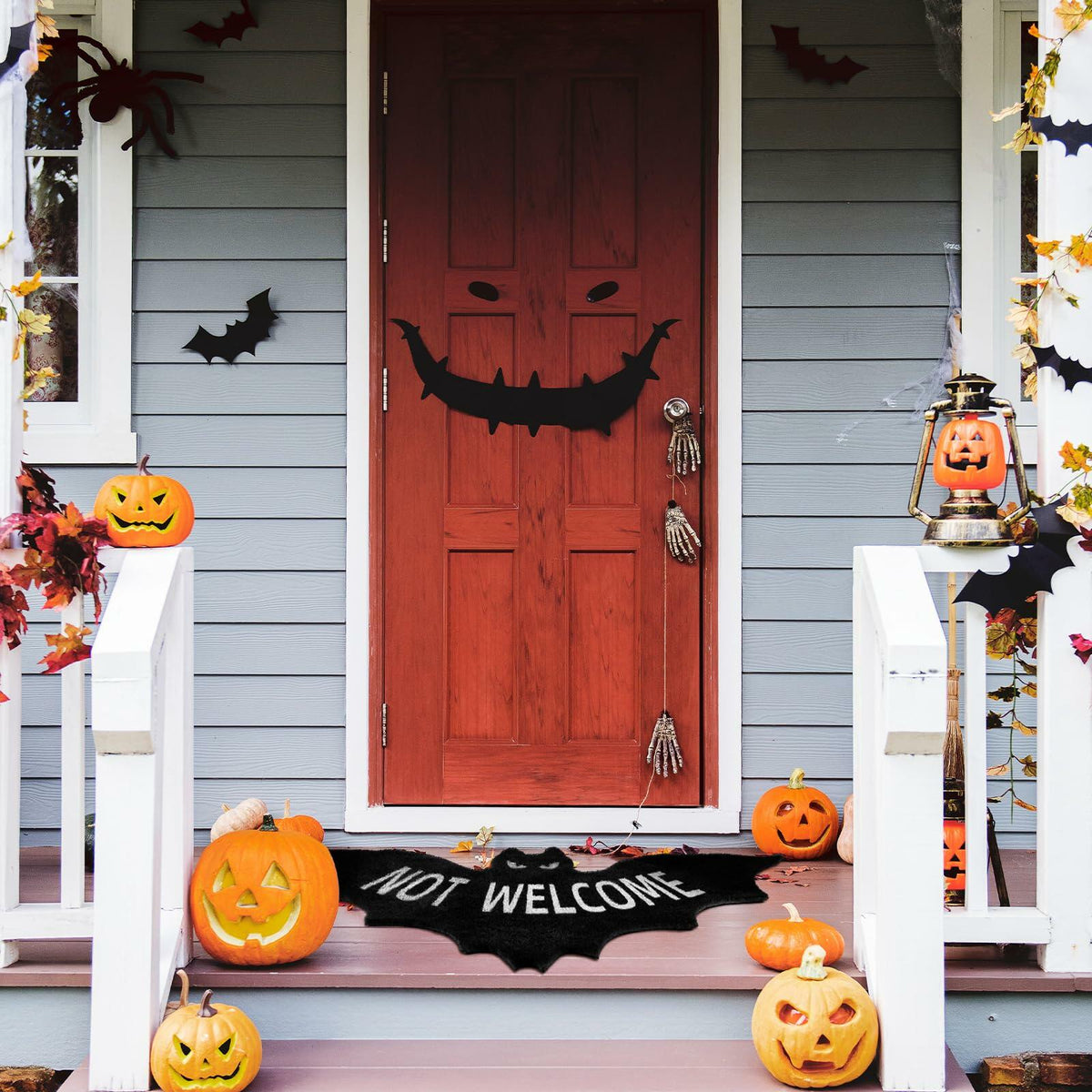 Halloween “Unwelcome” Bat Doormat — 60 × 90 cm