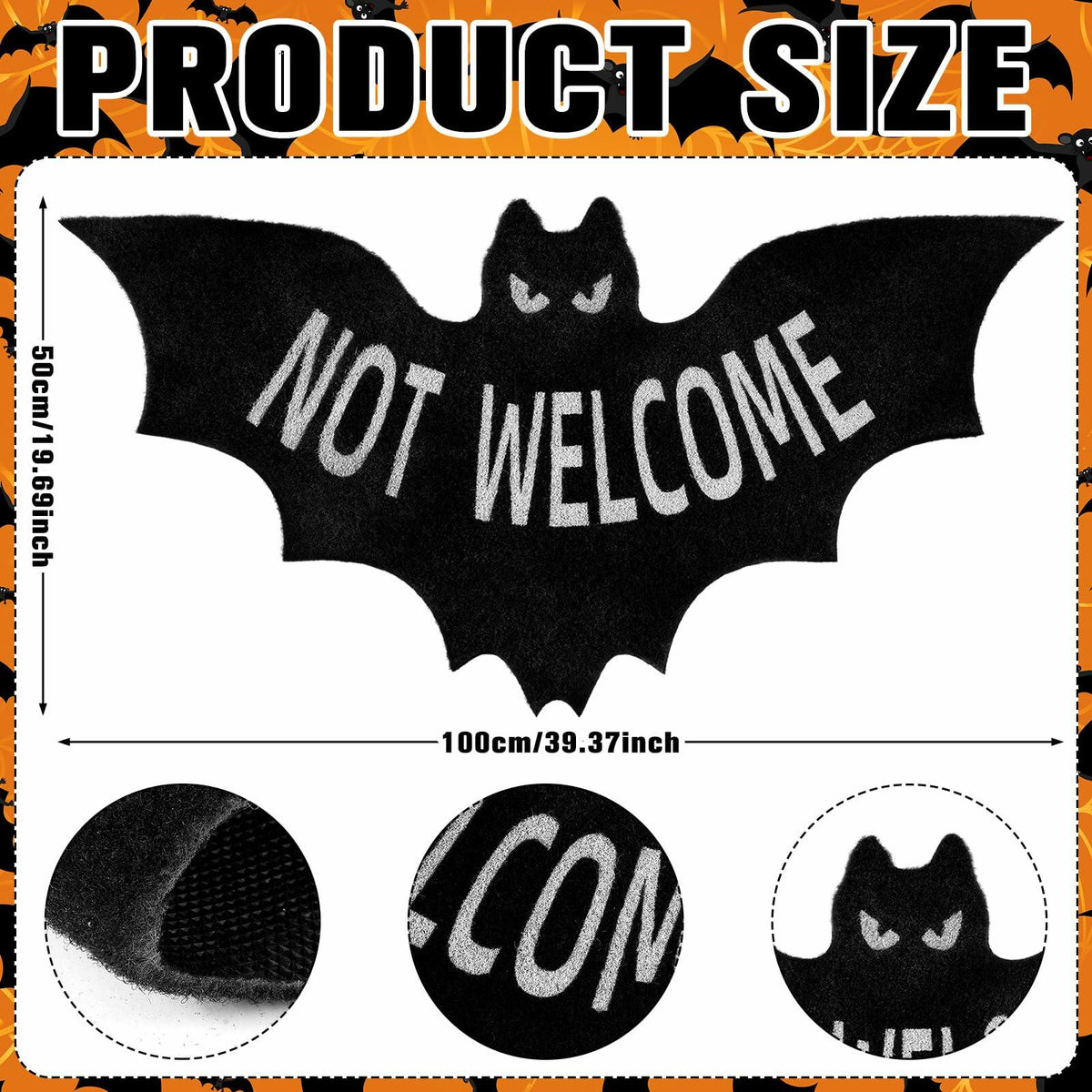 Halloween “Unwelcome” Bat Doormat — 60 × 90 cm