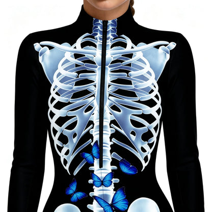 3D Skeleton One Piece Swimsuit – Halloween Bone Print Bathing Suit